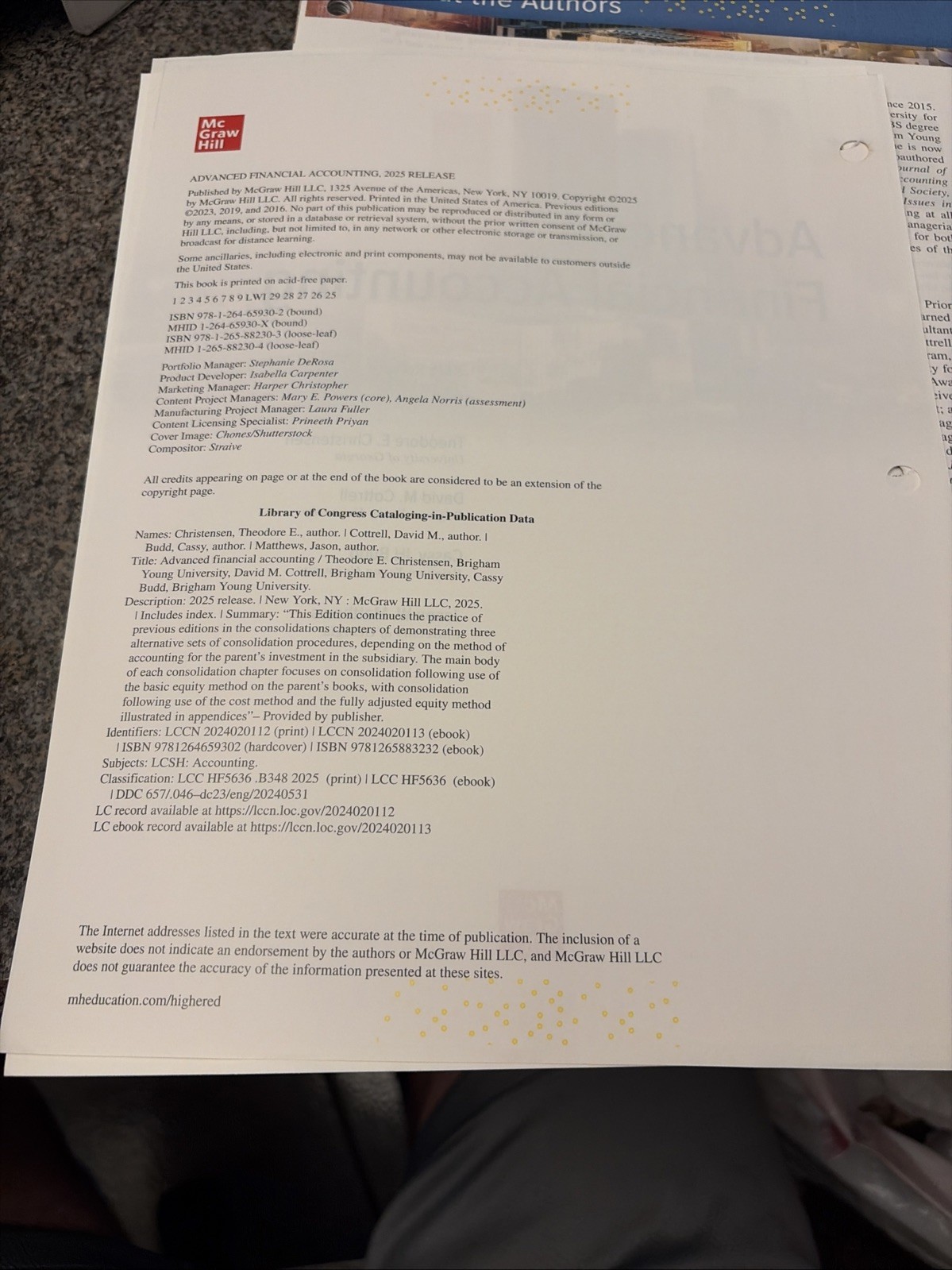 Advanced Financial Accounting: 2025 Release by Christensen et al (Loose-Leaf)