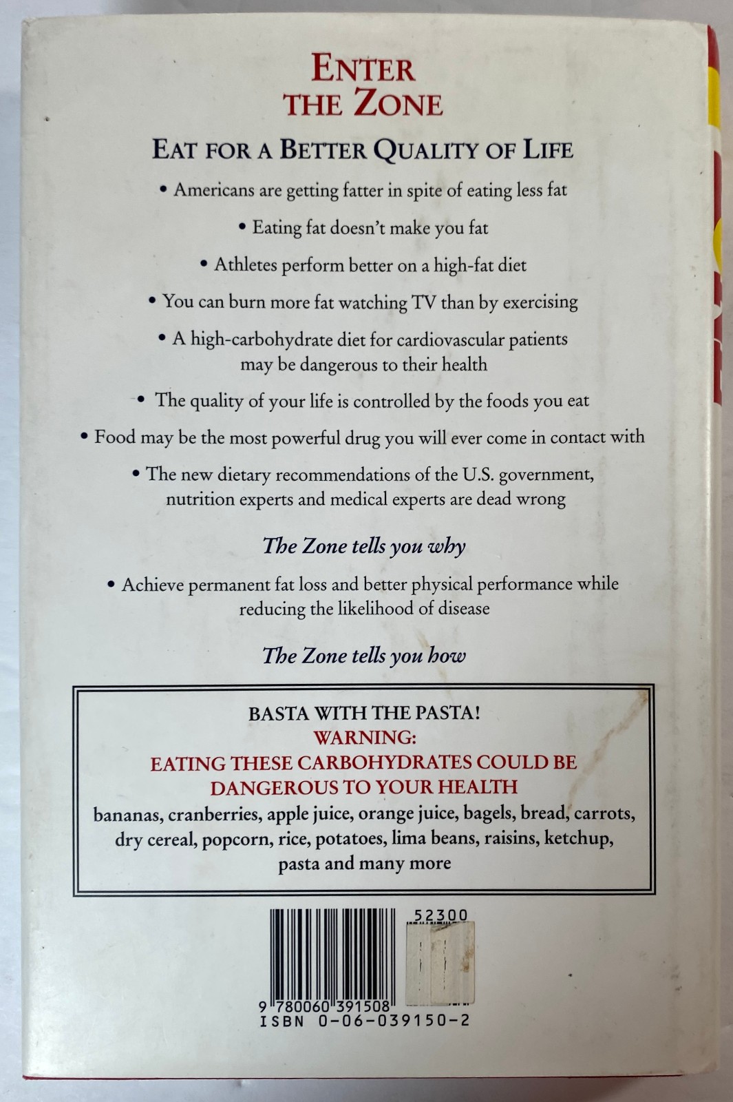 Enter The Zone : A Dietary Road Map by Barry Sears, Ph.D. (1995 HC DJ) 1st Ed