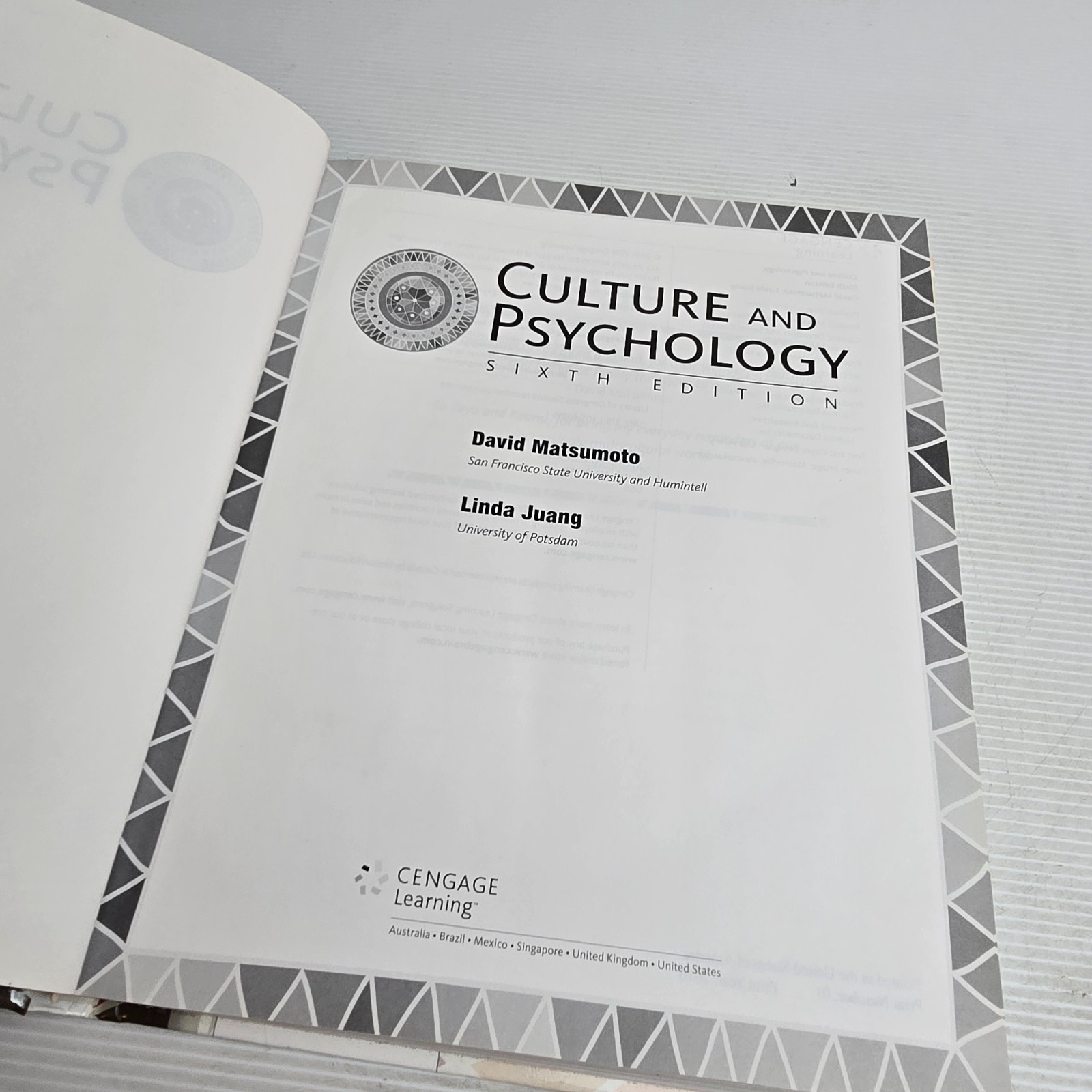 Culture and Psychology by David Matsumoto and Linda Juang (2016, Hardcover)