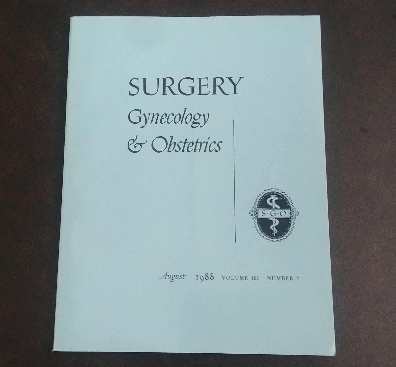 Surgery, Gynecology & Obstetrics Medical Journal Vol. 167 COMPLETE Vintage 1988