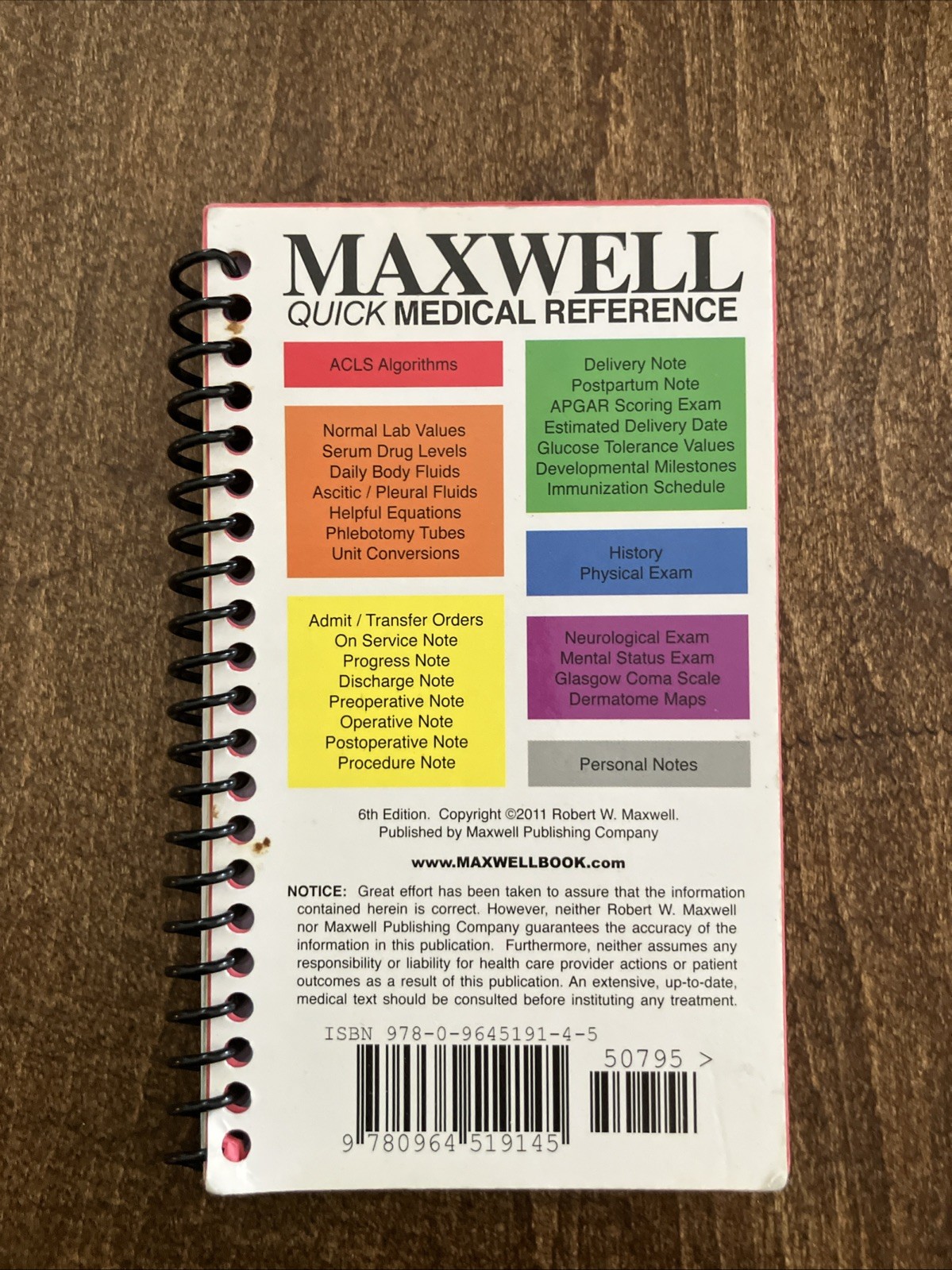 Maxwell Quick Medical Reference by Robert Maxwell (2011, Spiral)