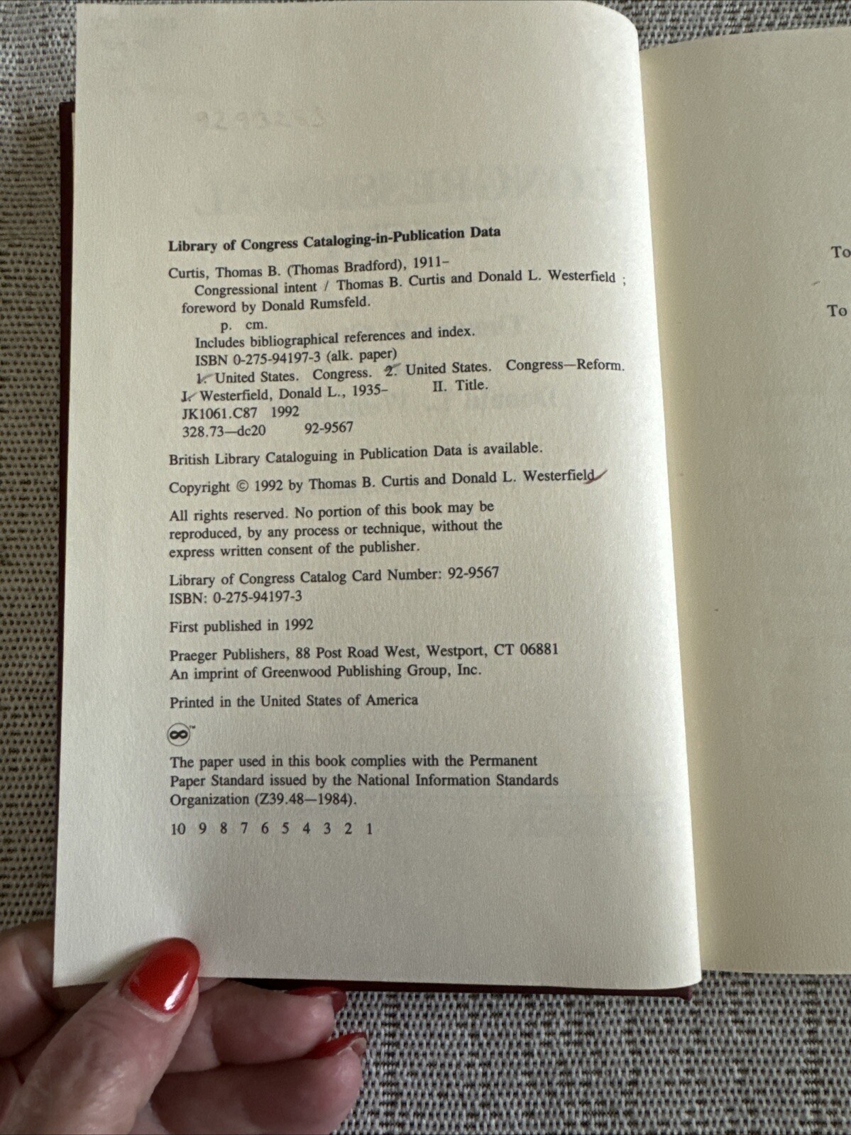 Congressional Intent, Hardcover by Curtis, Thomas B.; Westerfield, Donald L.,…