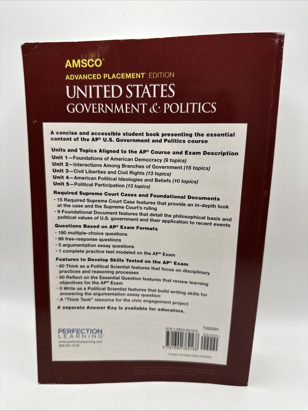Advanced Placement United States Government & Politics 3rd Edition (UNMARKED!)