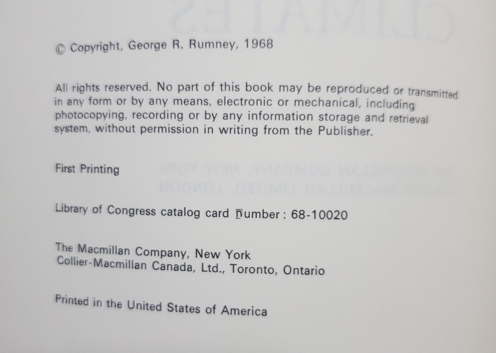 Climatology and World Climates by George R. Rumney Vintage 1968 HC 1st Ed. w/DJ