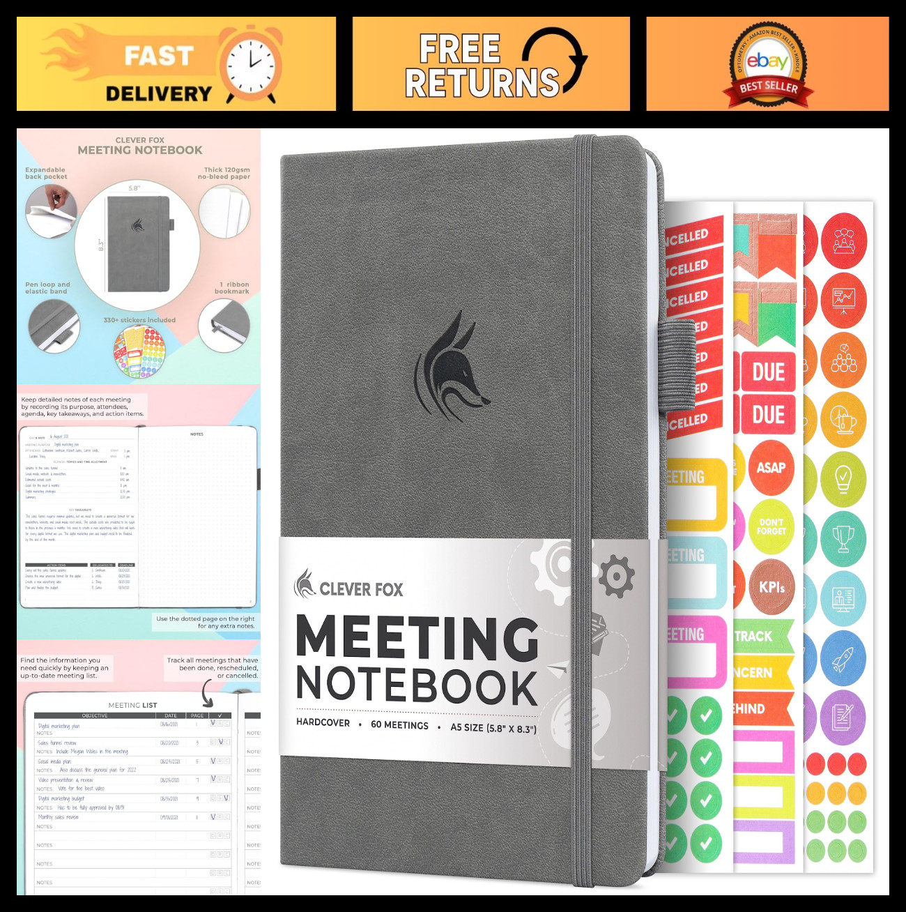 Meeting Notebook Organizer – A5 Notepad for Project Management & Action Items, G