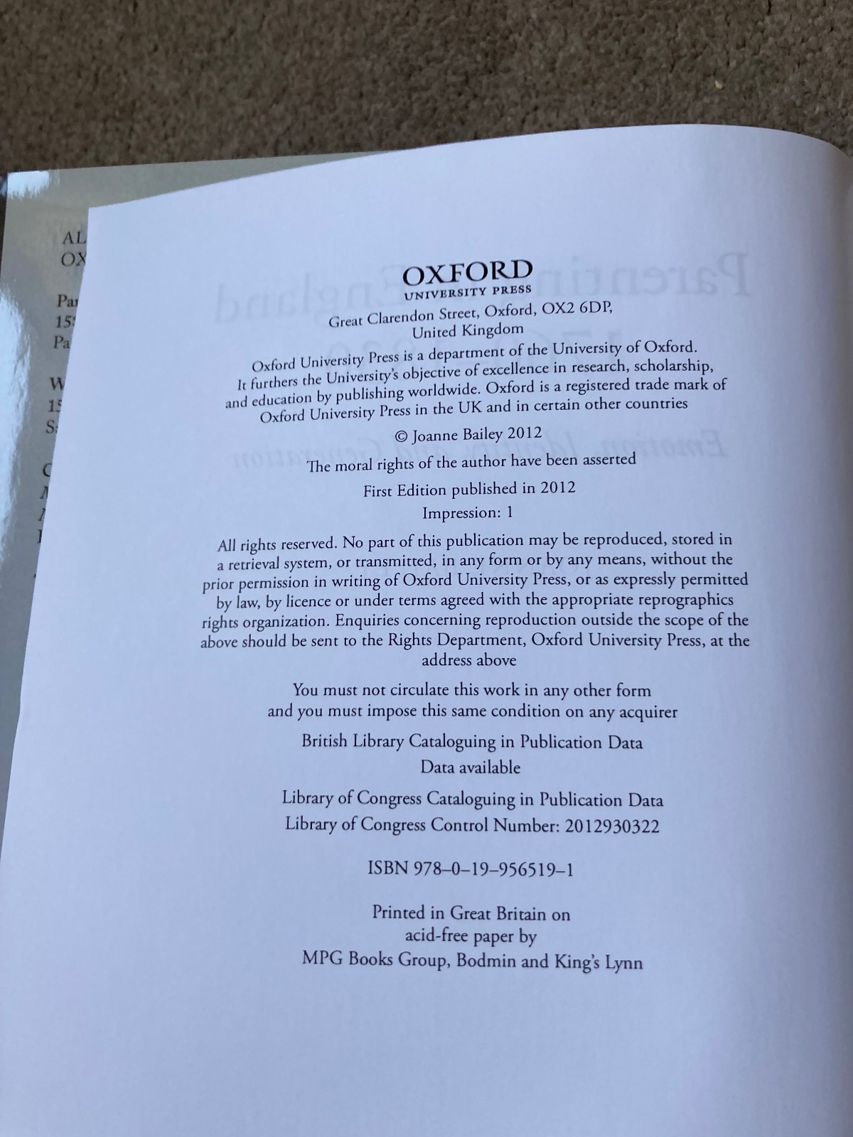 Parenting in England 1760-1830 : Emotion, Identity, Generation by Joanne Bailey