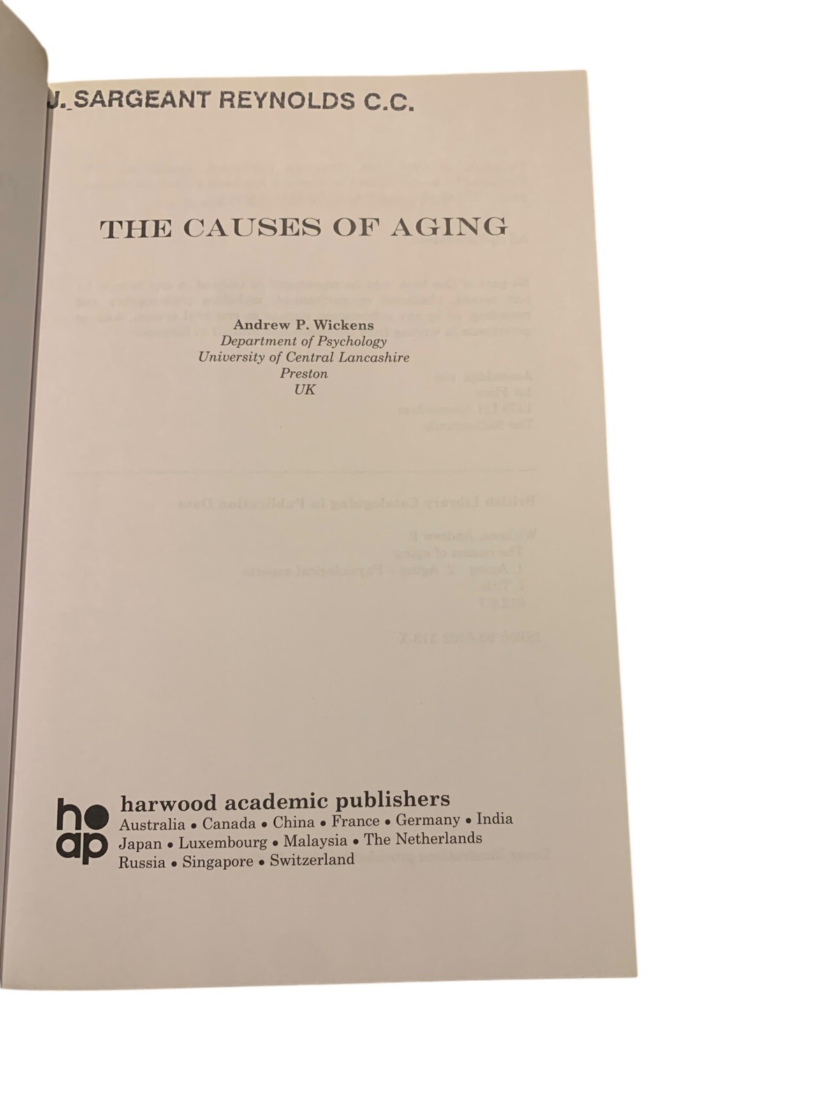 Causes of Aging by Andrew P. Wickens (1998, Trade Paperback) Hardwood Academic