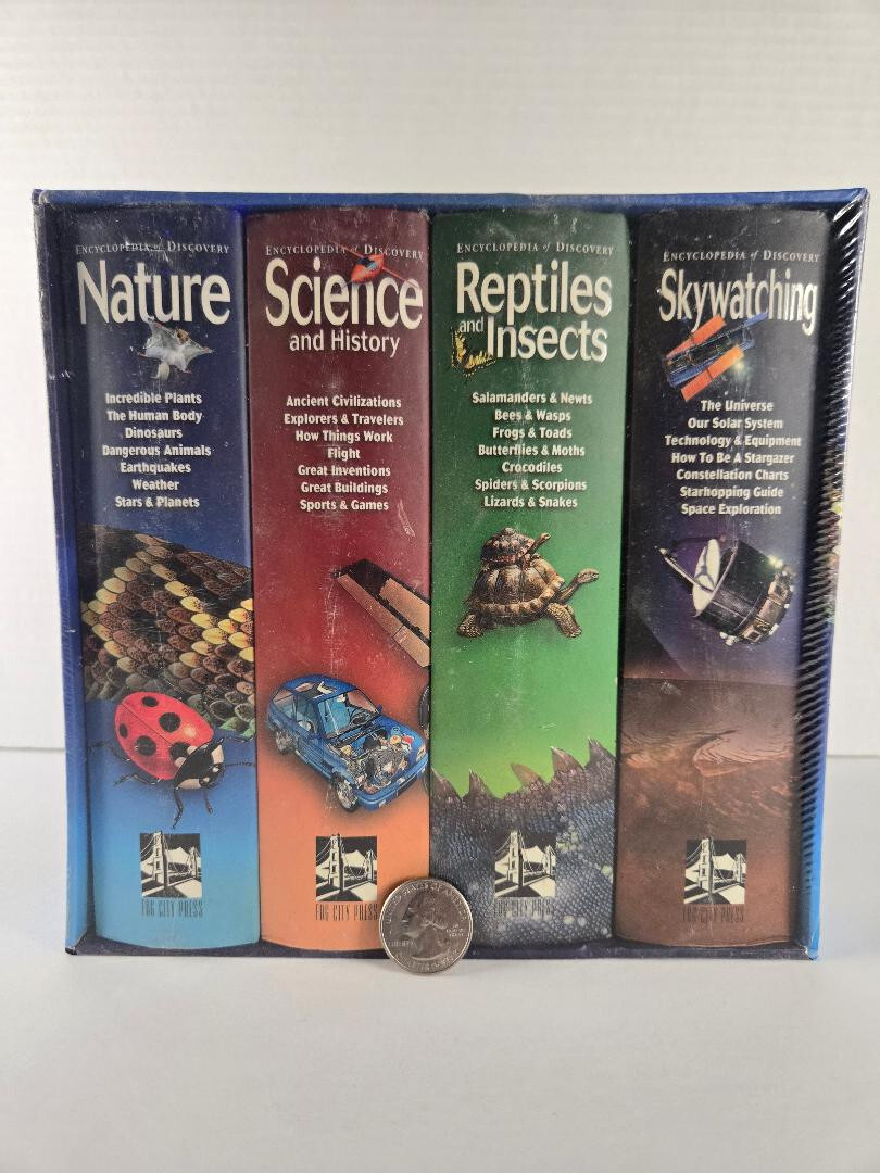 ENCYCLOPEDIA of DISCOVERIES 4-BOOK-BOX SET (4-Vol set: Nat, Sci & Hist, Reptile)