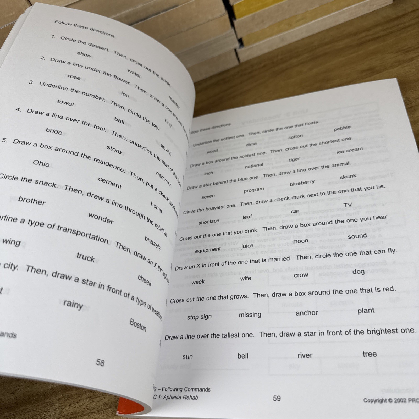 WALC 1 APHASIA REHAB WORKBOOK OF ACTIVITIES FOR LANGUAGE By Kathryn J. Tomlin