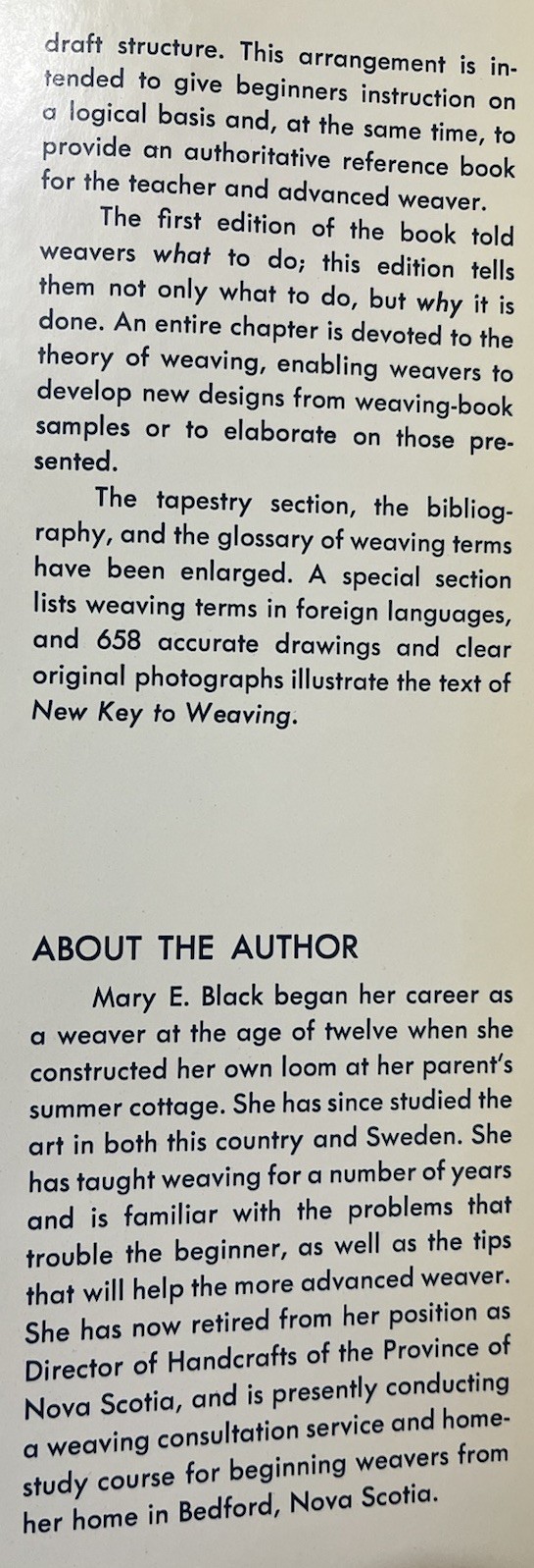 New Key to Weaving Mary E Black O.T.R. 1971 HC Master Guild Canadian Weavers VG