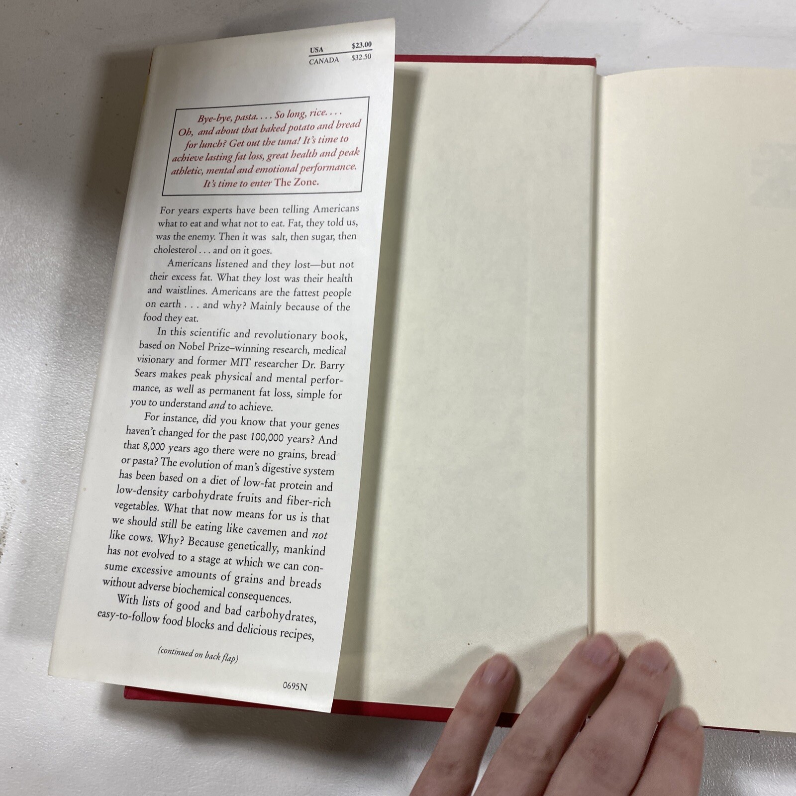The Zone : A Dietary Road Map – Barry Sears (Dust Jacket, 1995, 1st Edition)