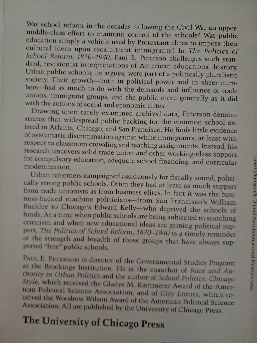 The Politics of School Reform 1870-1940 by Paul E. Peterson