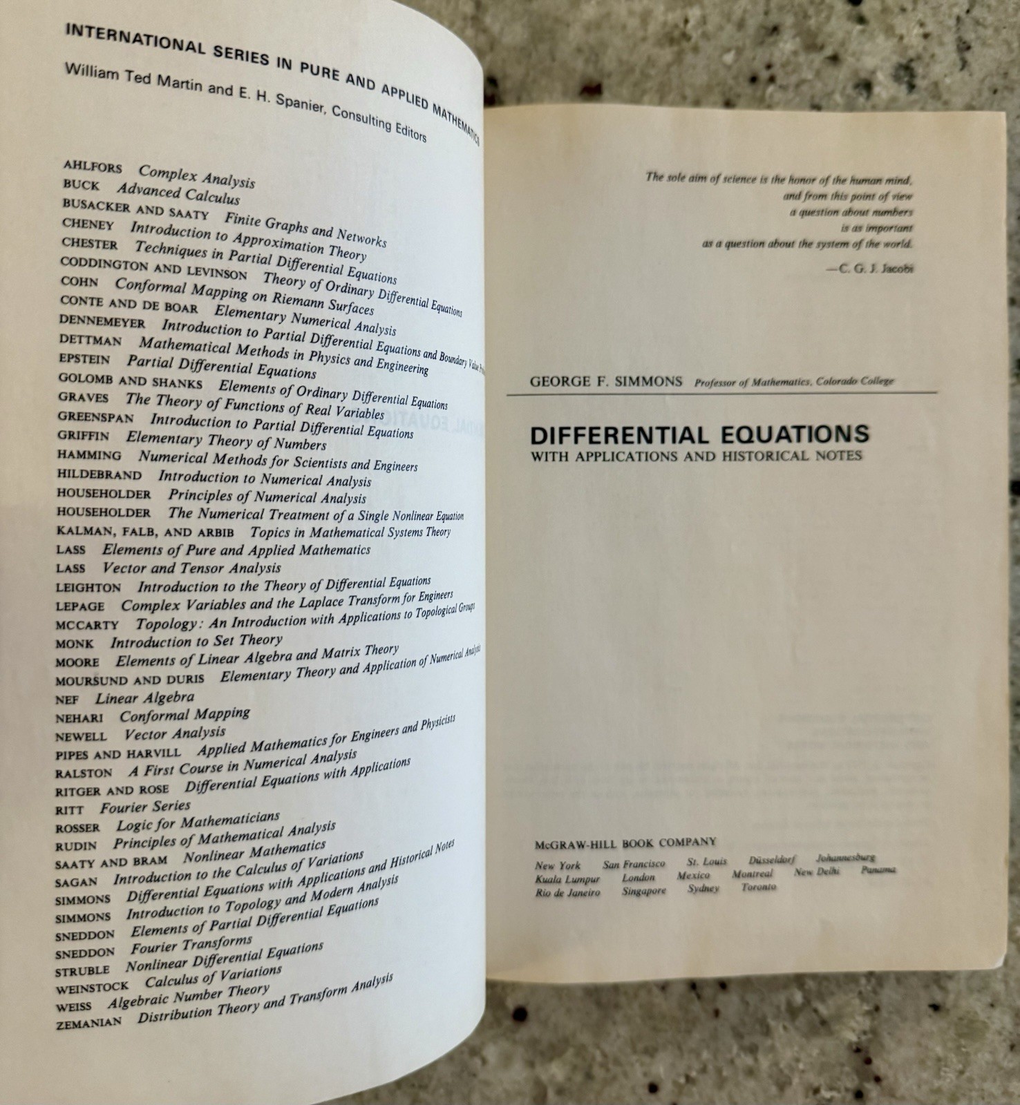 Differential Equations w/Applications & Historical Notes, Simmons 1972 HC