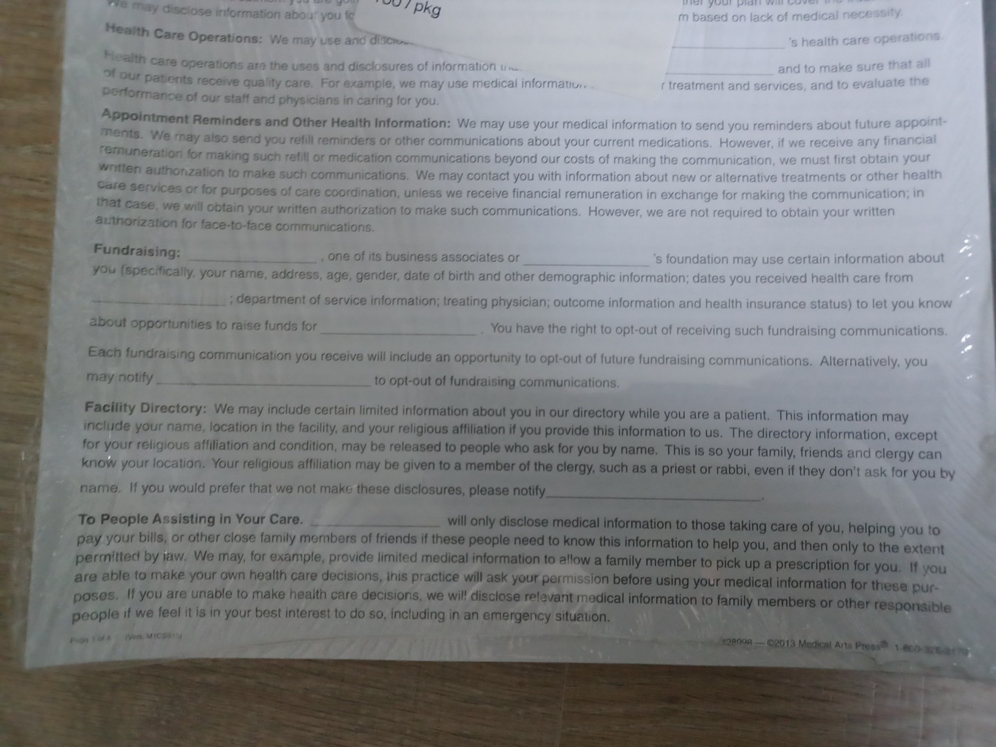 Medical Arts Press Notice of Privacy Practices, 100 per pack.