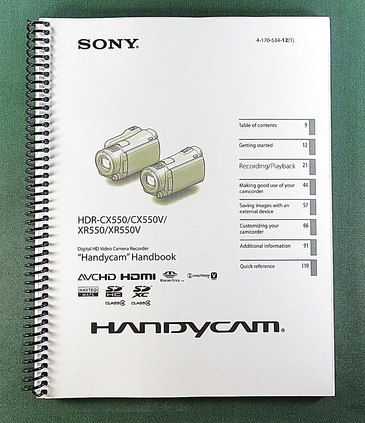 Sony HDR-SR11 / SR12 Instruction Manual: 124 Pages & Protective Covers!
