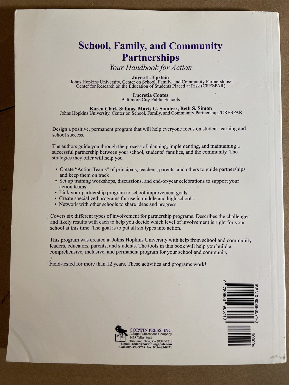 School Family And Community Partnerships Your Handbook For Action by Epstein