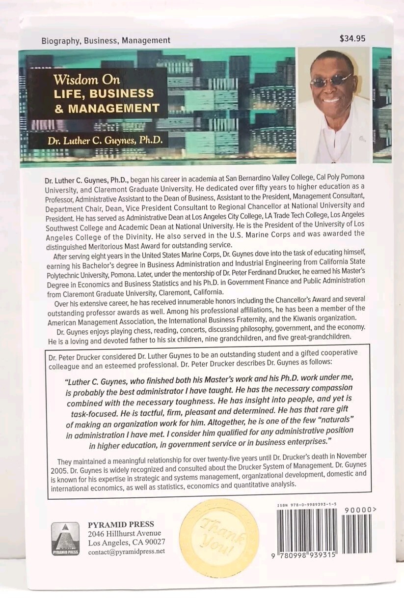 WISDOM ON LIFE, BUSINESS & MANAGEMENT by Dr. Luther C. Guyens, Ph.D. * SIGNED *