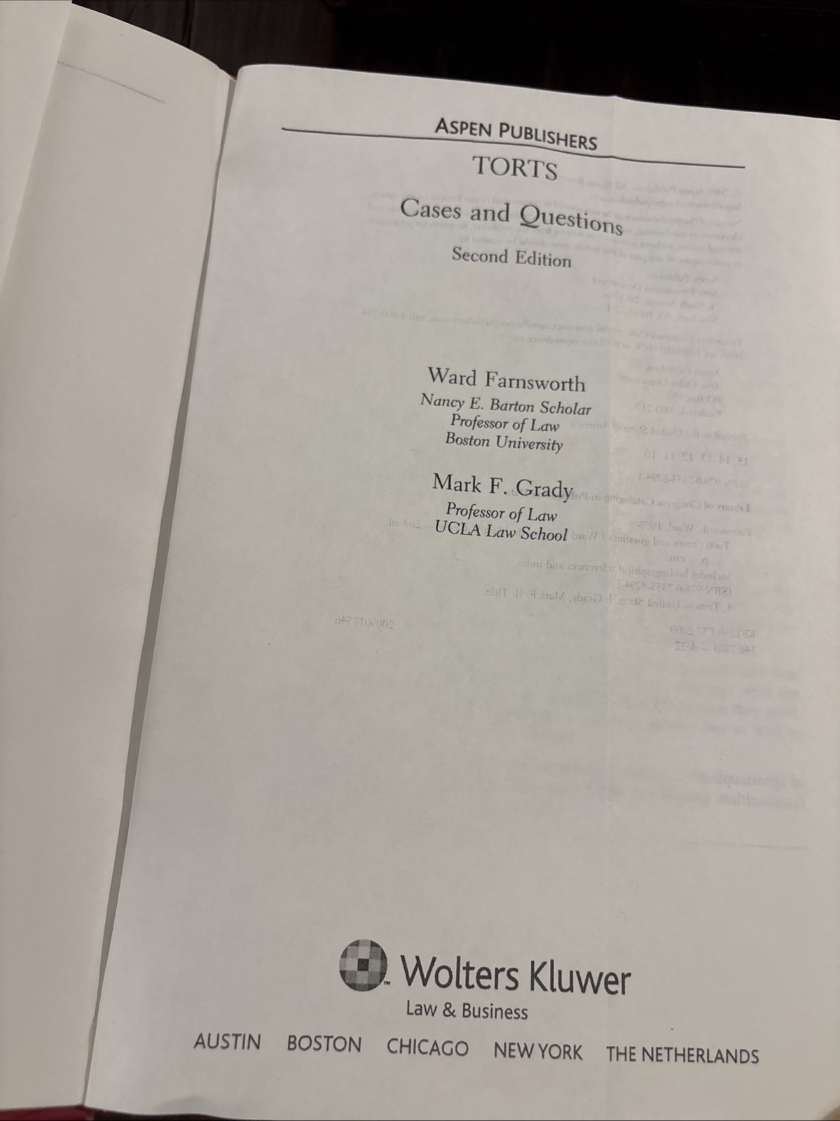 Aspen Publishers Torts Cases & Questions 2nd Edition Hardcover Farnsworth Grady