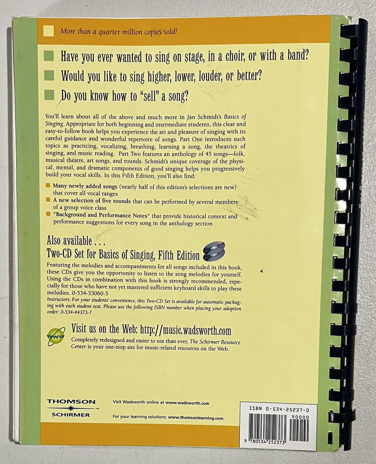Basics of Singing (5th Edition) Paperback BOOK ONLY Spiral Bound