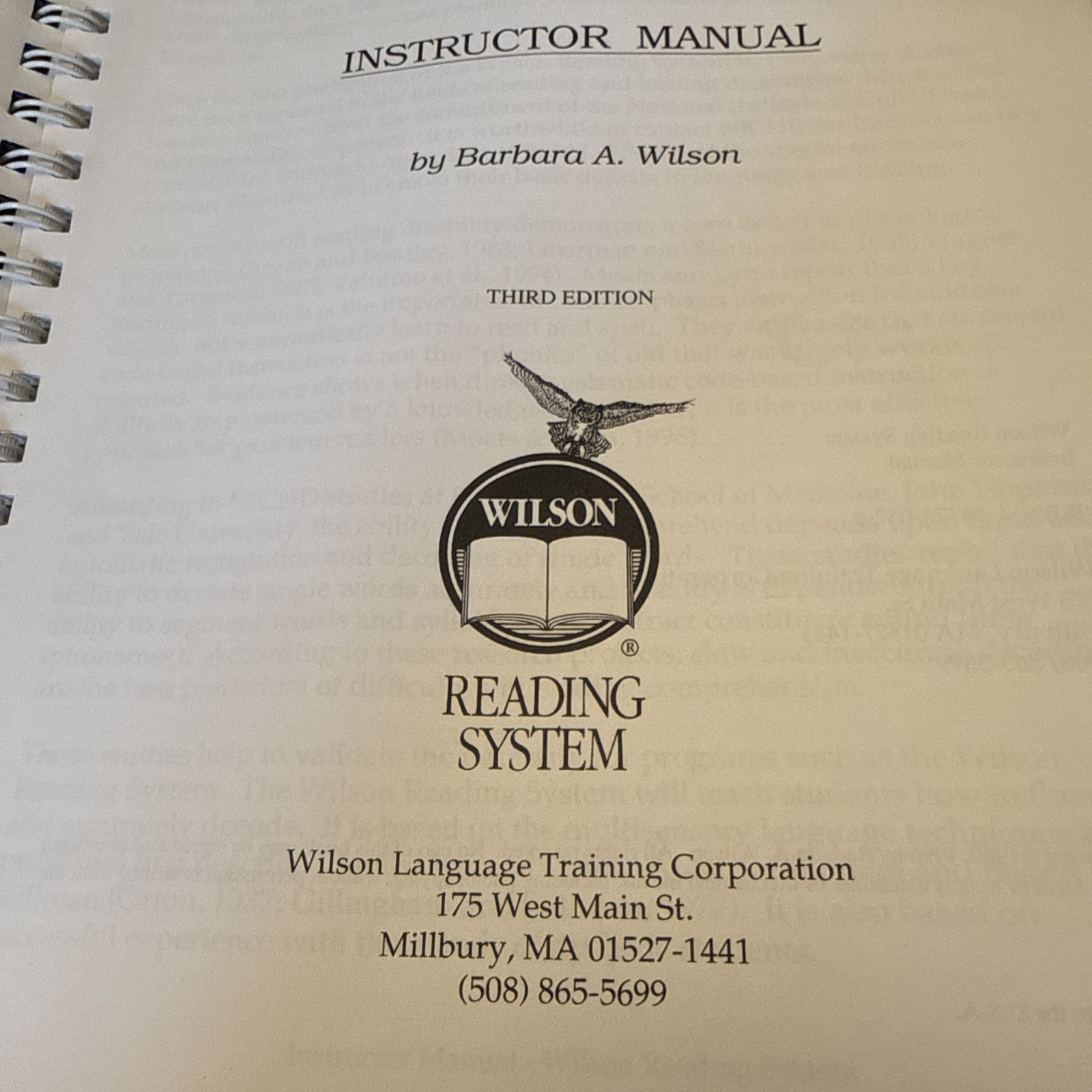 INSTRUCTOR MANUAL (WILSON READING SYSTEM) By Barbara A Wilson