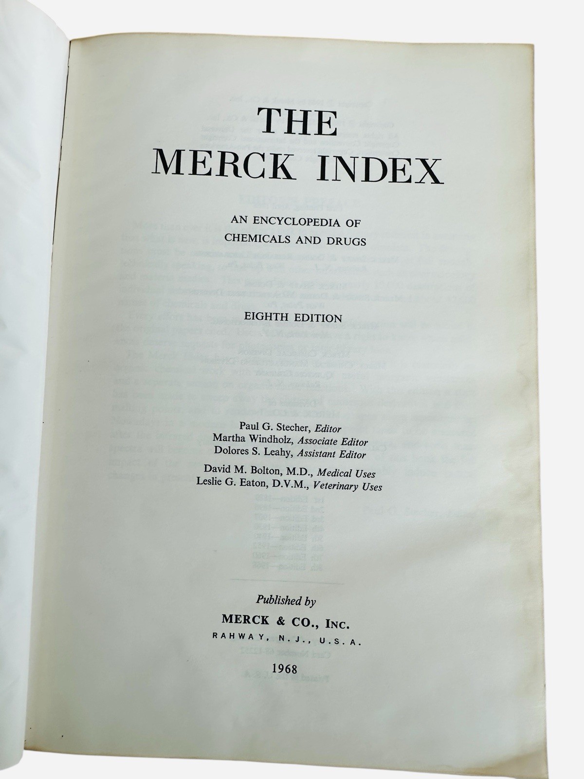 The Merck Index An Encyclopedia Of Chemicals And Drugs Eighth Edition 1968