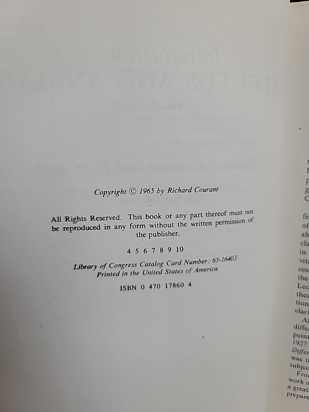 Introduction to Calculus and Analysis Vol 1 Courant John Hardcover 1965