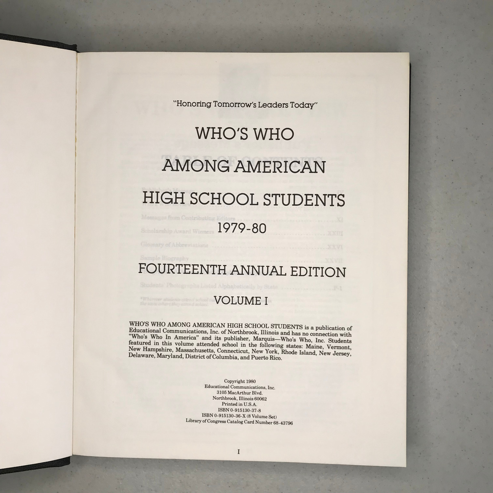 Who’s Who American High School Students 1979-1980 14th Ed Vol I Northeast