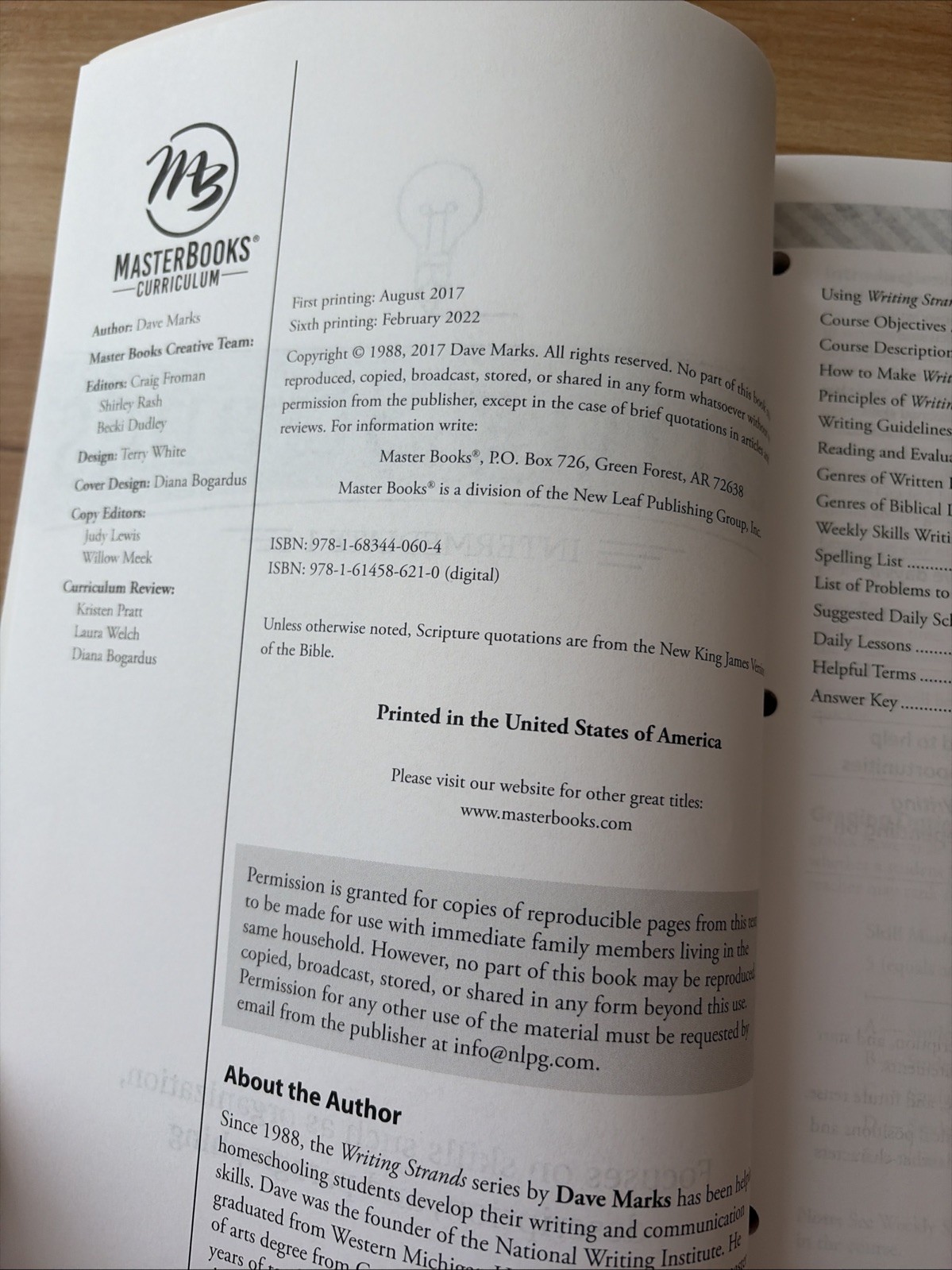 Brand NEW Master Books Writing Strands Intermediate I Student Workbook