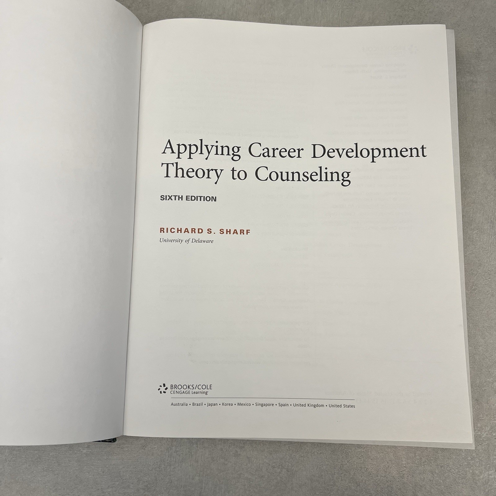 Applying Career Development Theory to Counseling – Richard S Sharf