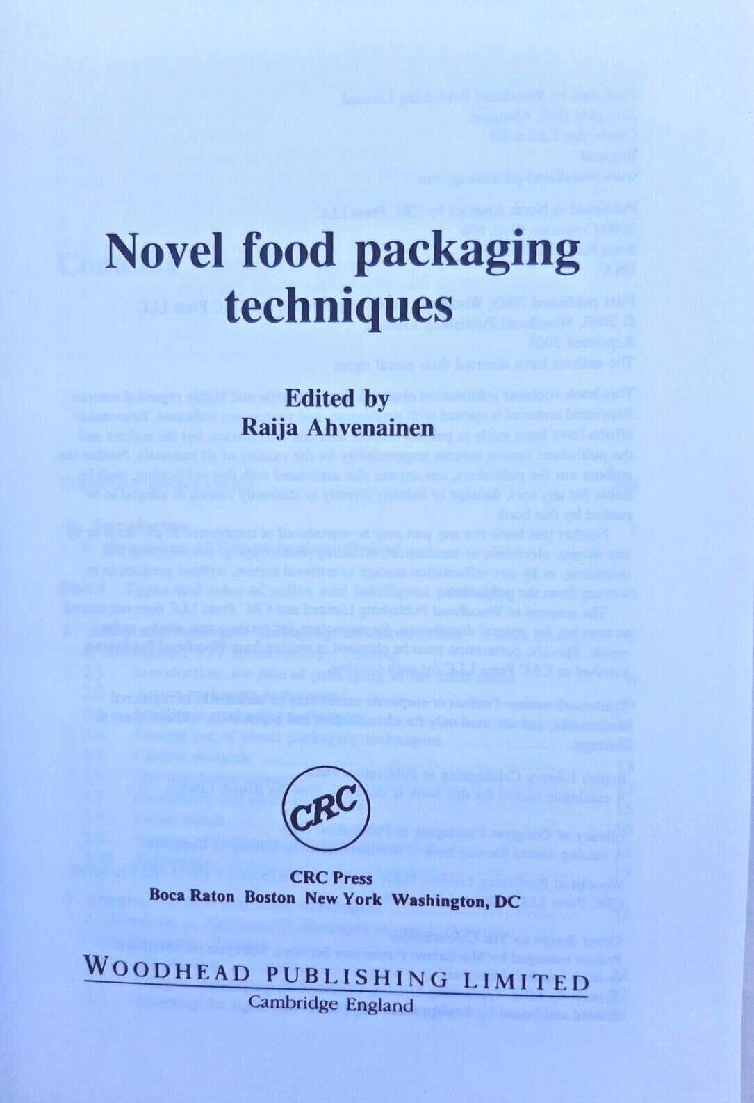 Novel Food Packaging Techniques by Raija Ahvenainen, Hardcover, WH & CRC, 2005