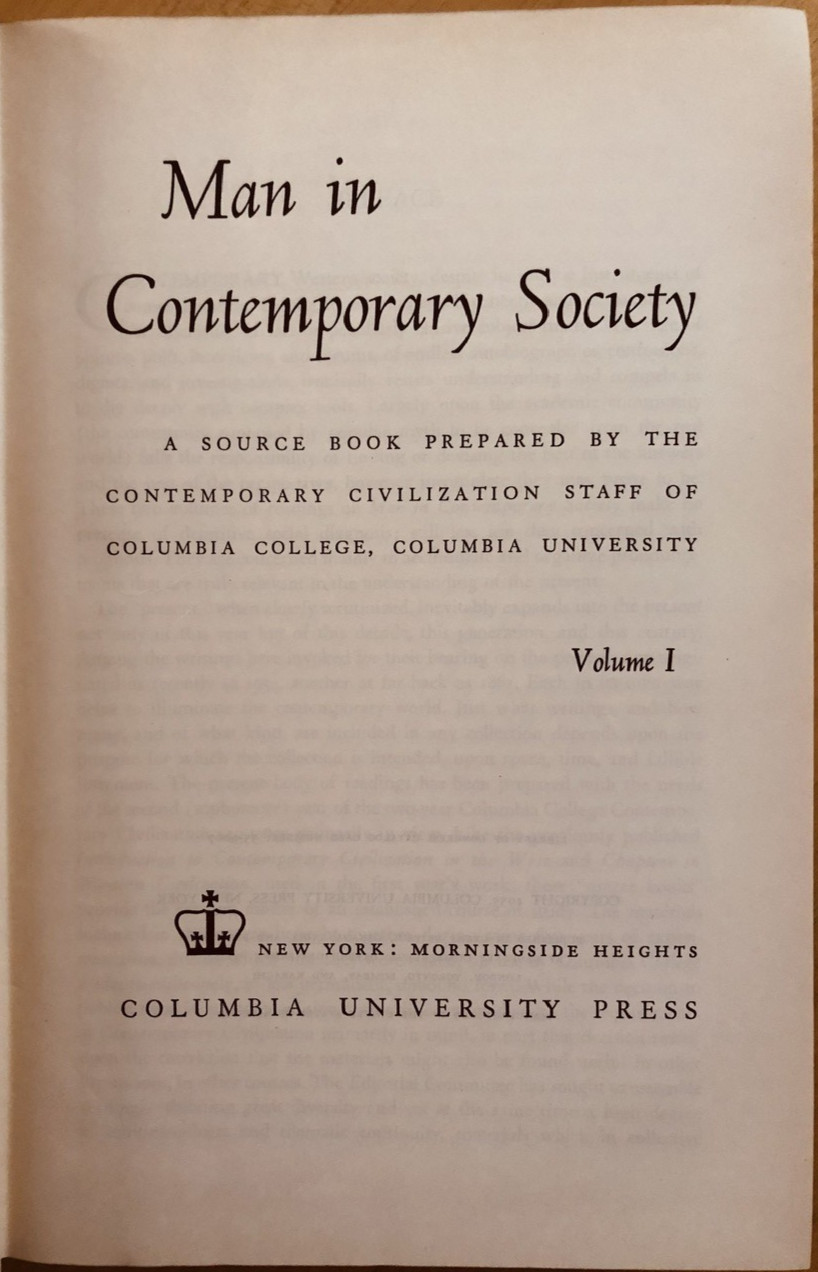 Man in Contemporary Society, Columbia Press Hardcovers 1955, 1956; not ex-libris