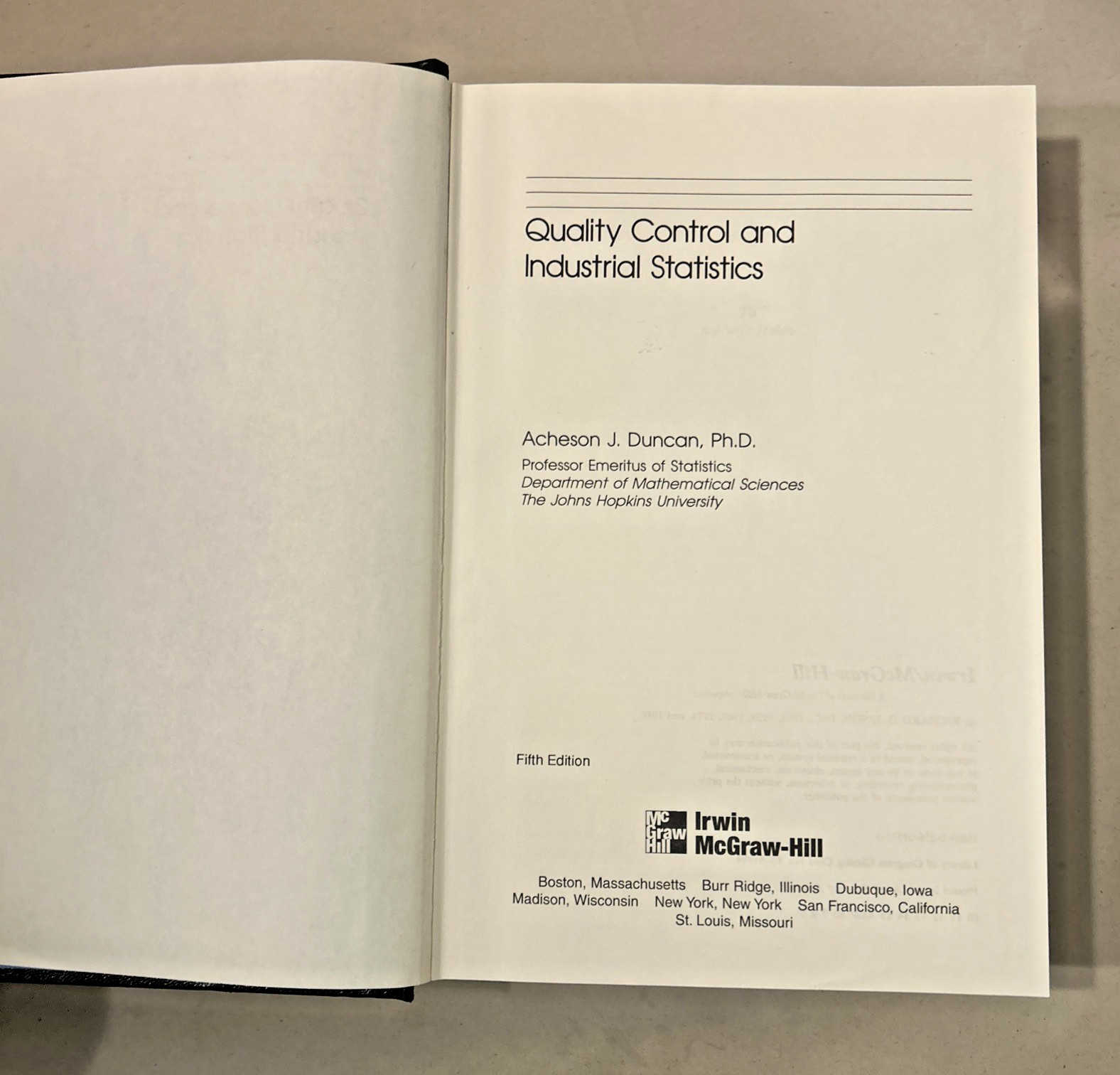 Quality Control and Industrial Statistics (1986) ~ Acheson J Duncan ~ *LIKE NEW*