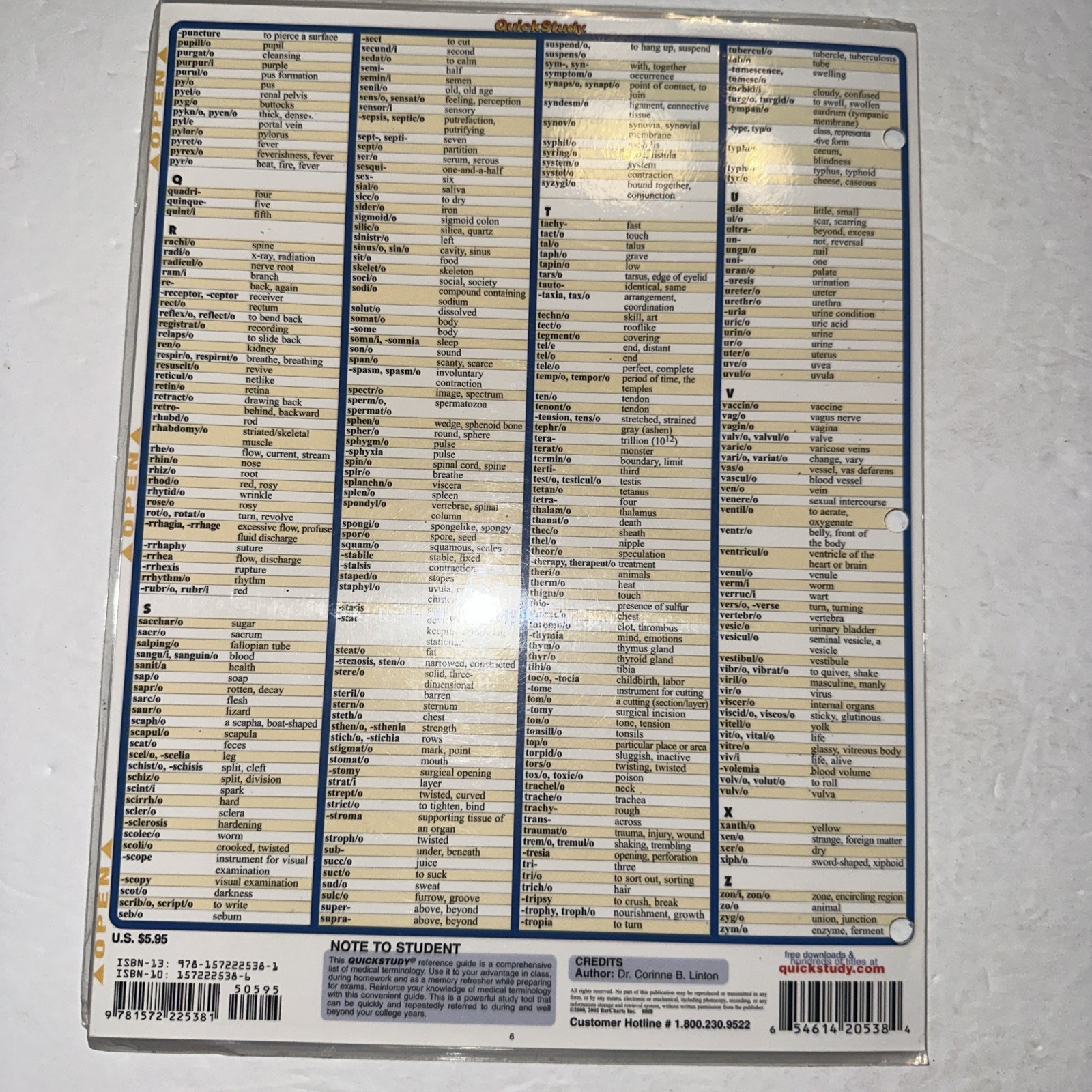 Medical Terminology: The Basics: A Quick Study Laminated Reference Guide