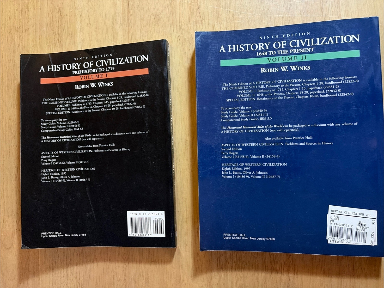 A History of Civilization Vol 1 & 2 Robin Winks 9th Ed Prentice Hall Two Vol Set