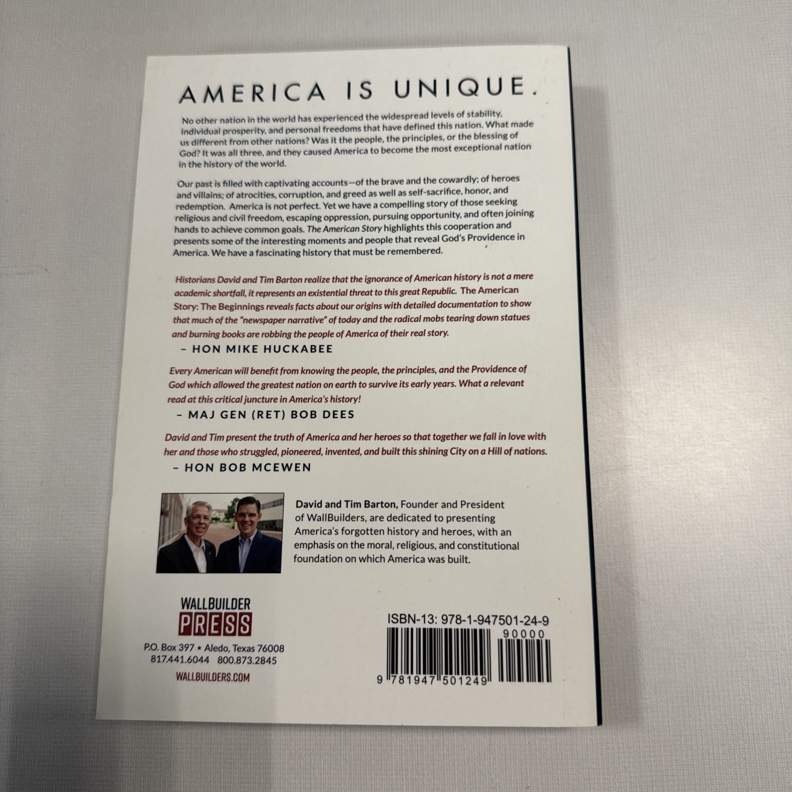 American Story : The Beginnings by David Barton and Timothy Barton Signed/2x