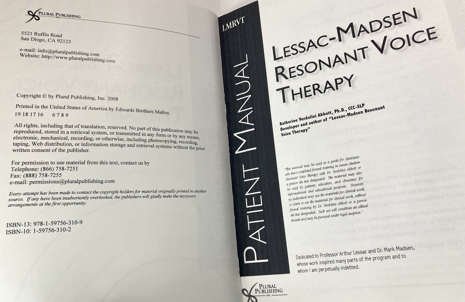 Lessac-Madsen Resonant Voice Therapy Patient Manual by Katherine Verdolini PB