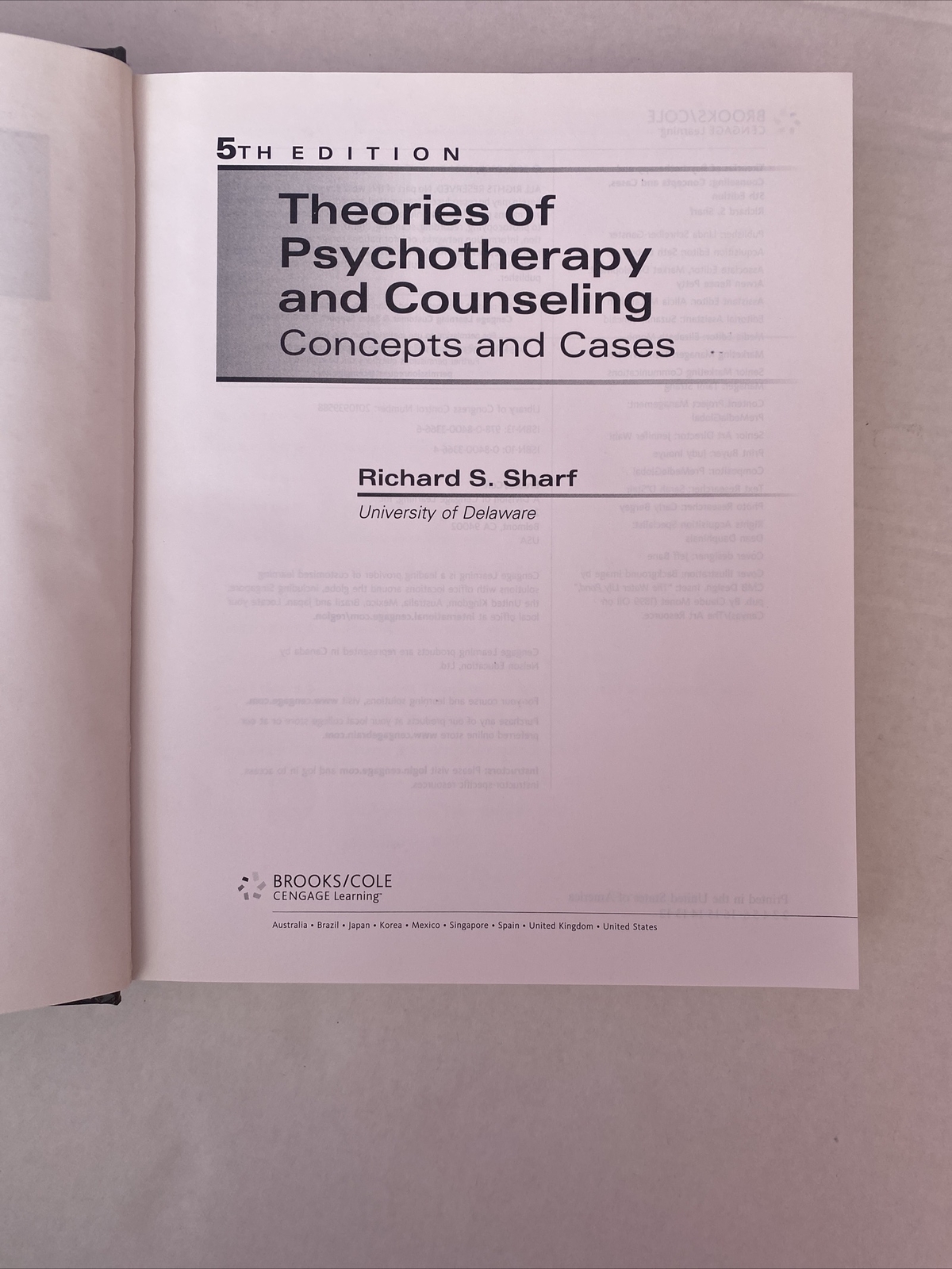 Theories Of Psychotherapy And Counseling Richard S Sharf Hardcover Text book