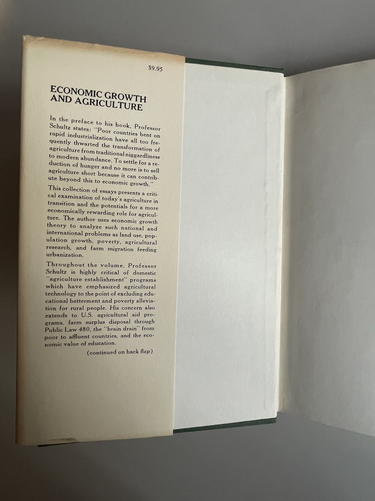 Theodore W. Schultz – Economic Growth and Agriculture – First Edition HC DJ
