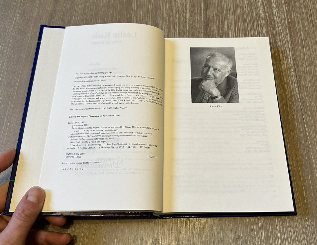 LESLIE KISH: SELECTED PAPERS By Graham Kalton & Steven Heeringa 2003 Hardcover