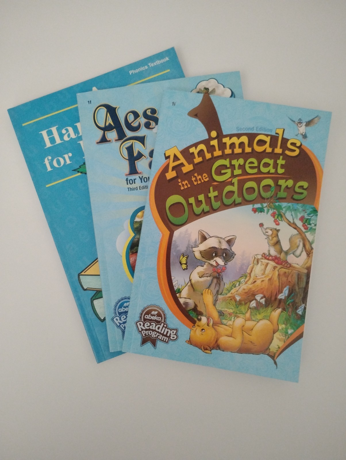 3 Abeka Books Aesops Fables Animals in the Great Outdoors & Handbook for Reading