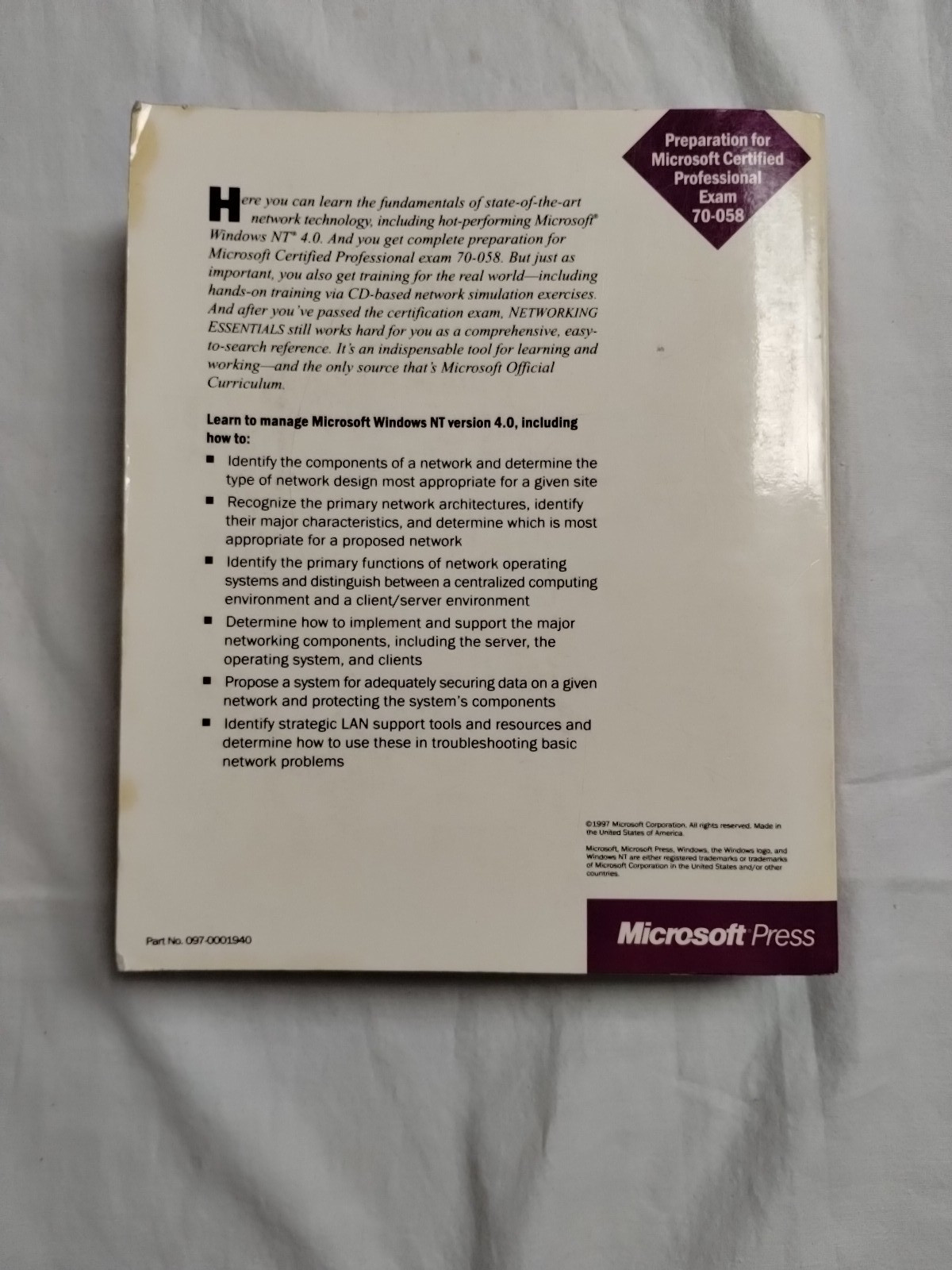 Networking Essentials : Second Edition 1997 VTG Book & 3-CD’s MCSE Exam Training