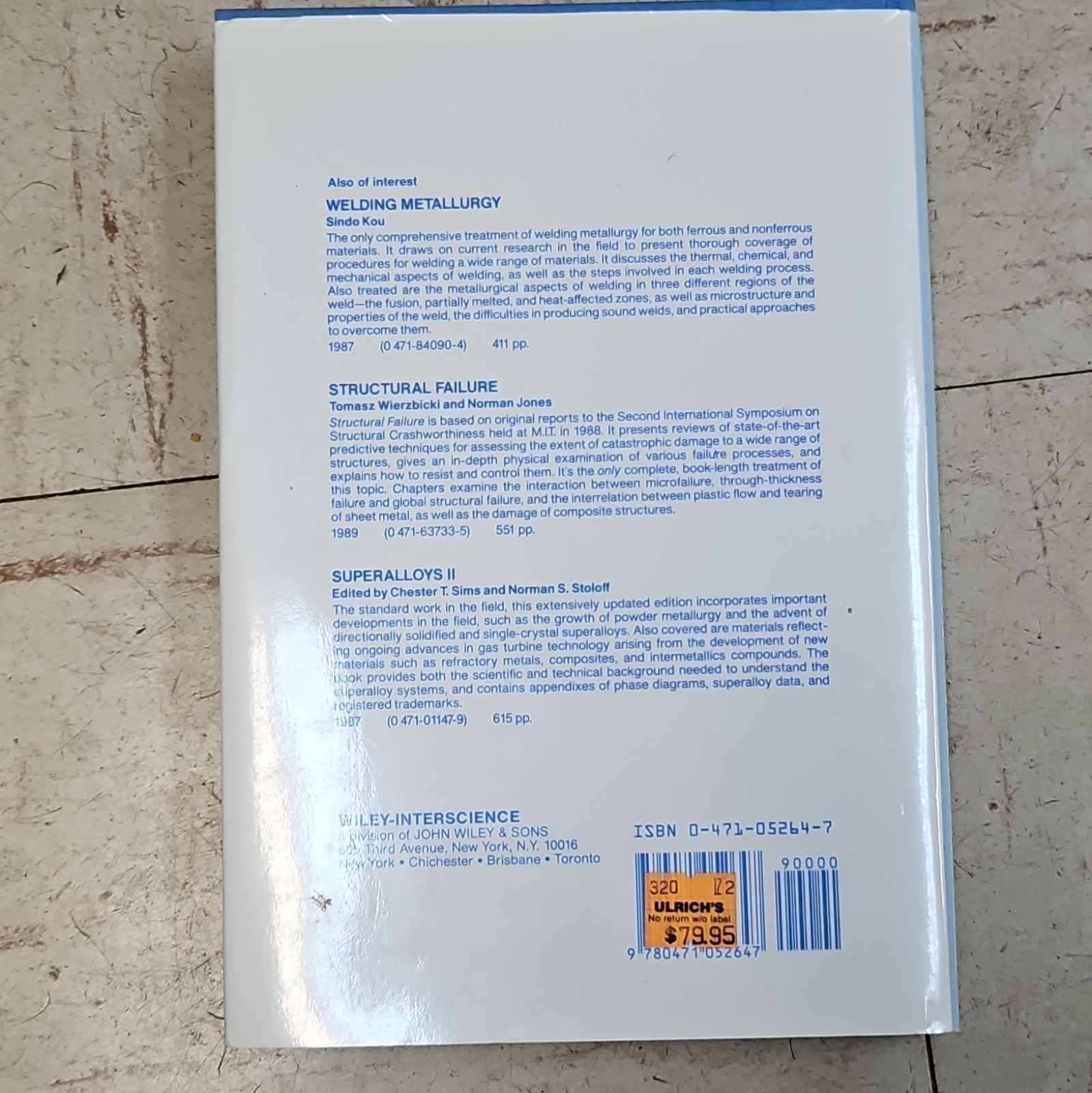 John Wiley & Sons Metal Fatigue in Engineering HC 1980 Fuchs Stephens ISBN