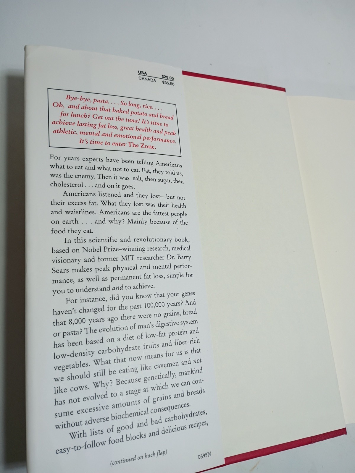 Enter The Zone: A Dietary Road map , Barry Sears. Hardcover with a dust jacket