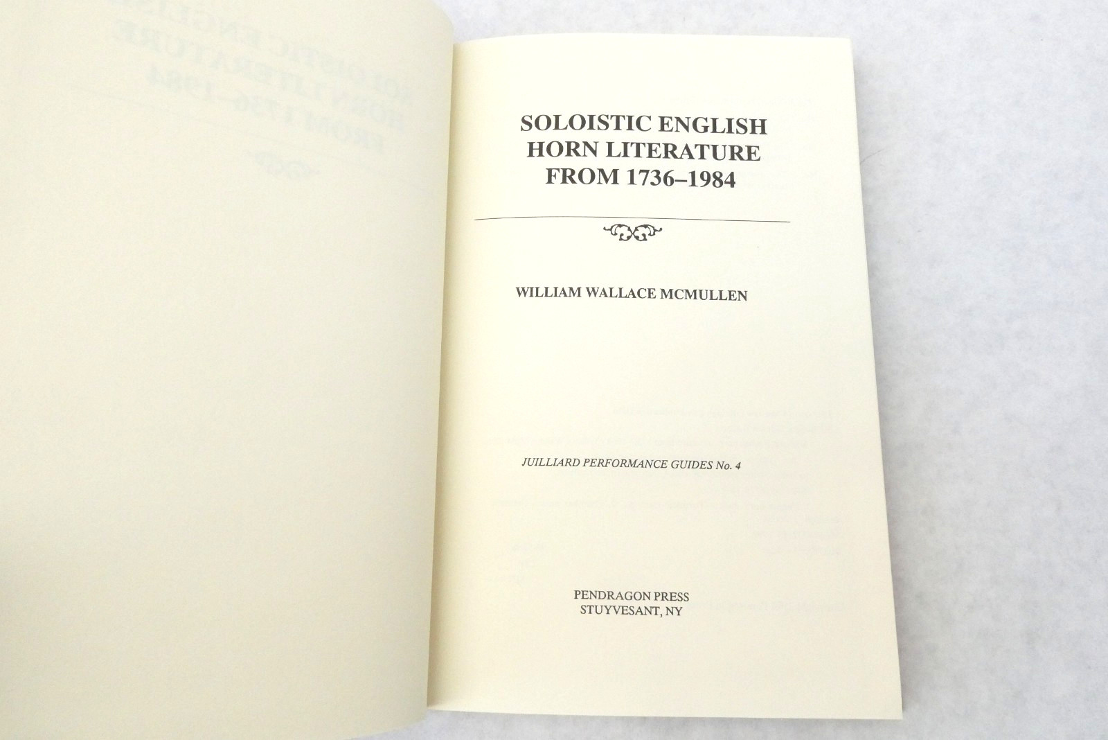 Soloistic English Horn Literature From 1736-1984 HC Pendragon Press Book