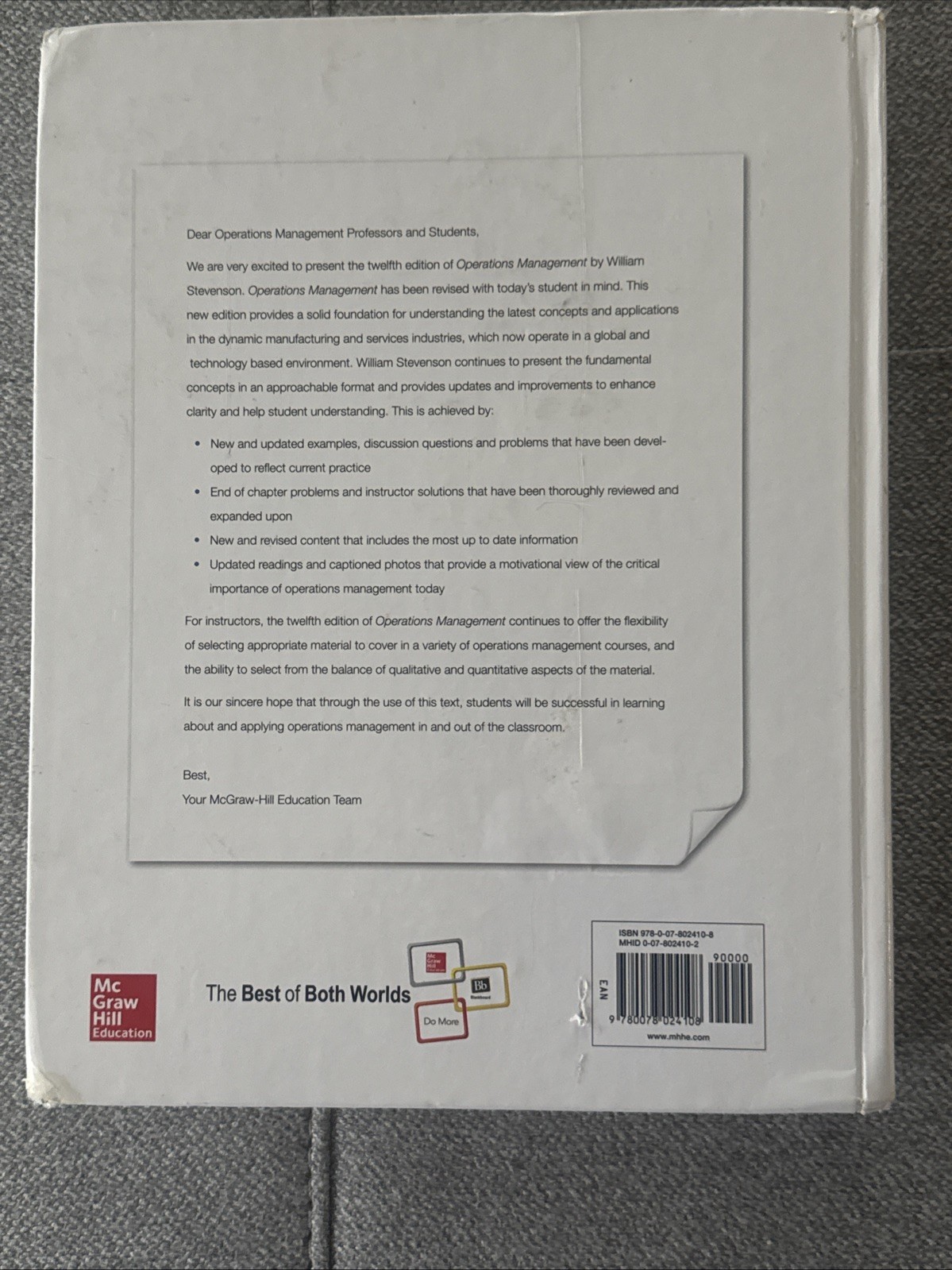 Operations Management 12th Edition – William J. Stevenson – Pre-Owned