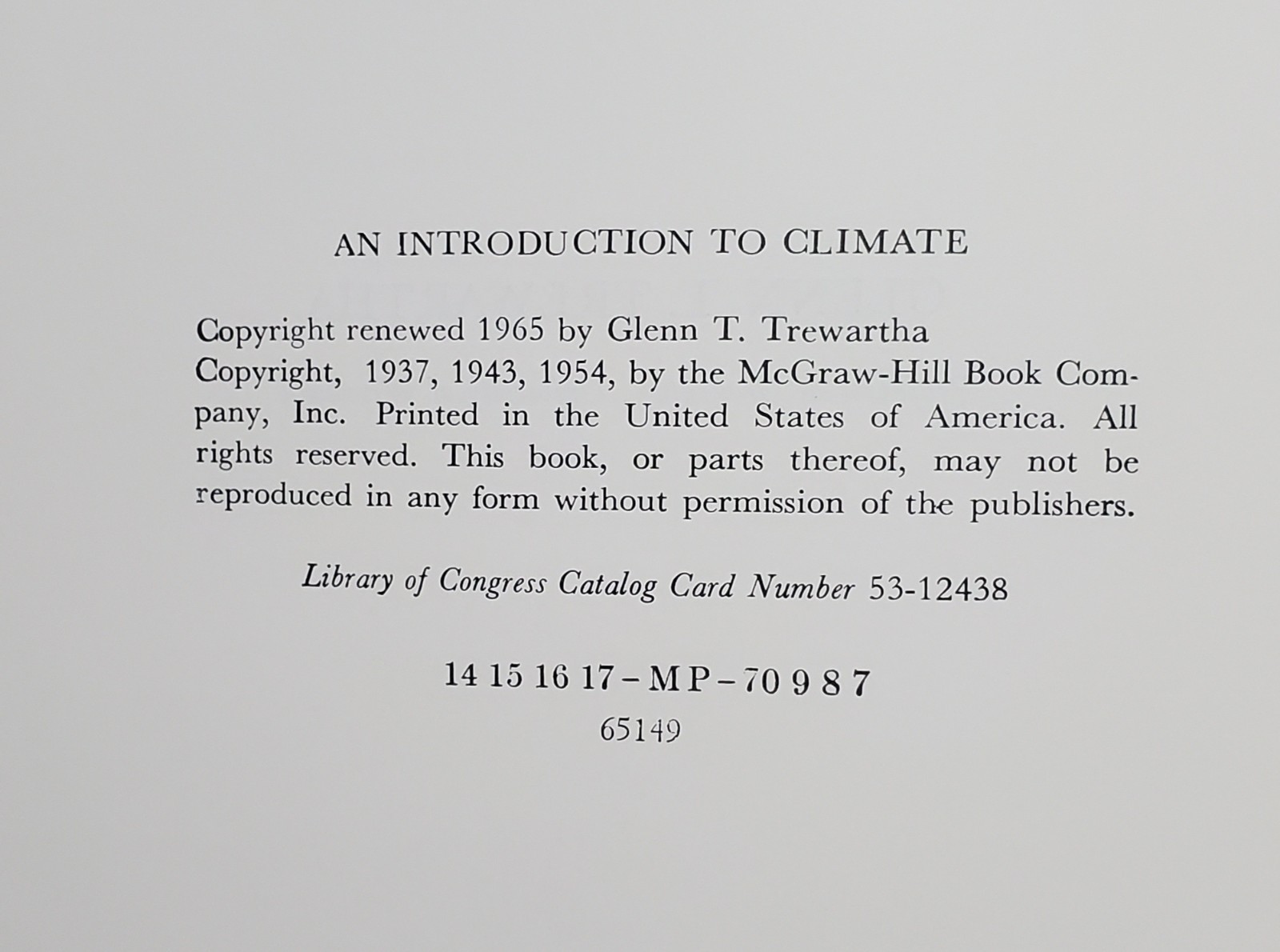 Vintage Climatology, An Introduction to Climate by Glenn T. Trewartha (1965)