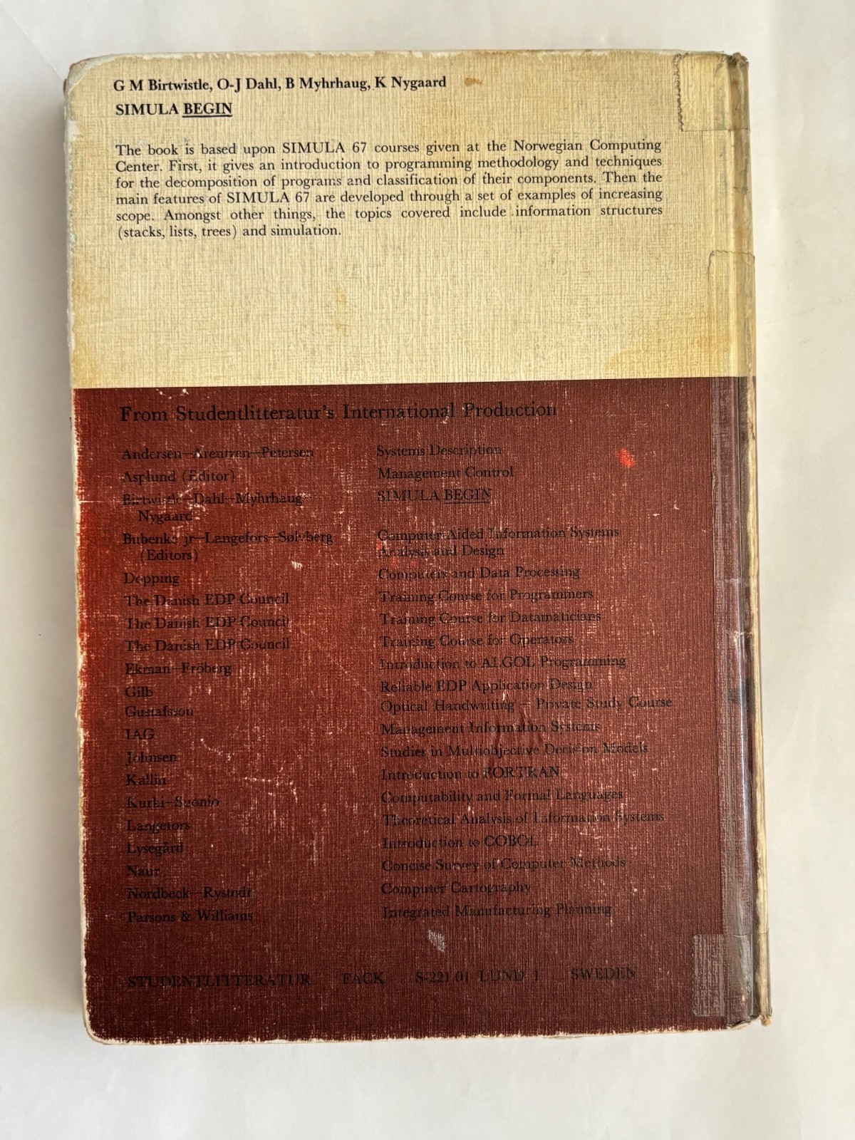 Vintage 1973 SIMULA BEGIN Programming Book Early Object-Oriented Computing