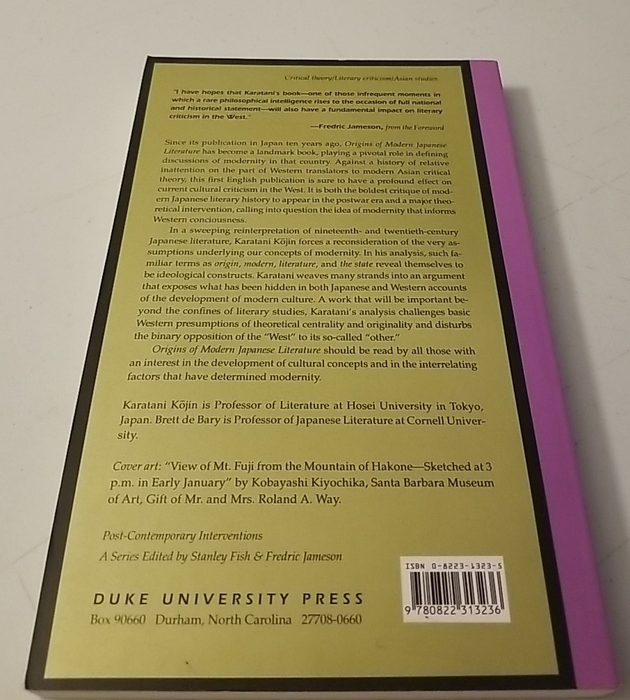 Origins of Modern Japanese Literature Paperback Kojin Karatani Paperback