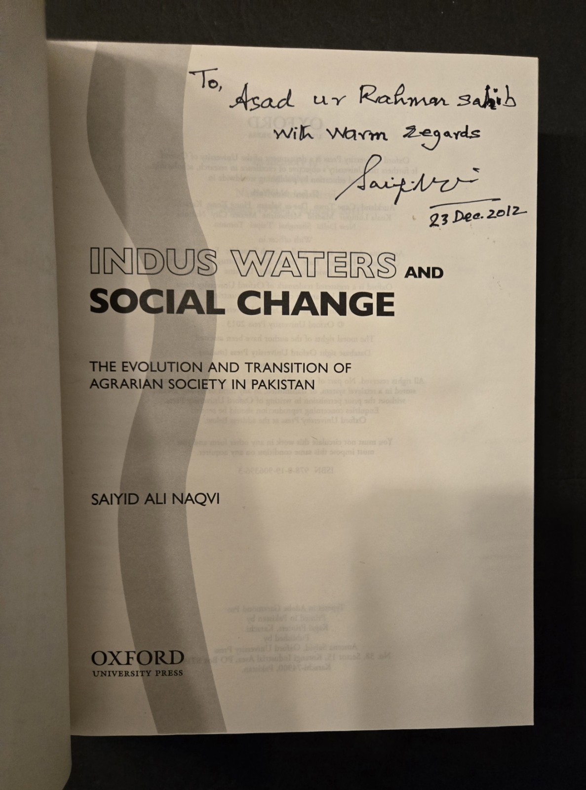 Indus Waters and Social Change Agrarian Society Pakistan SIGNED Saiyid Ali Naqvi
