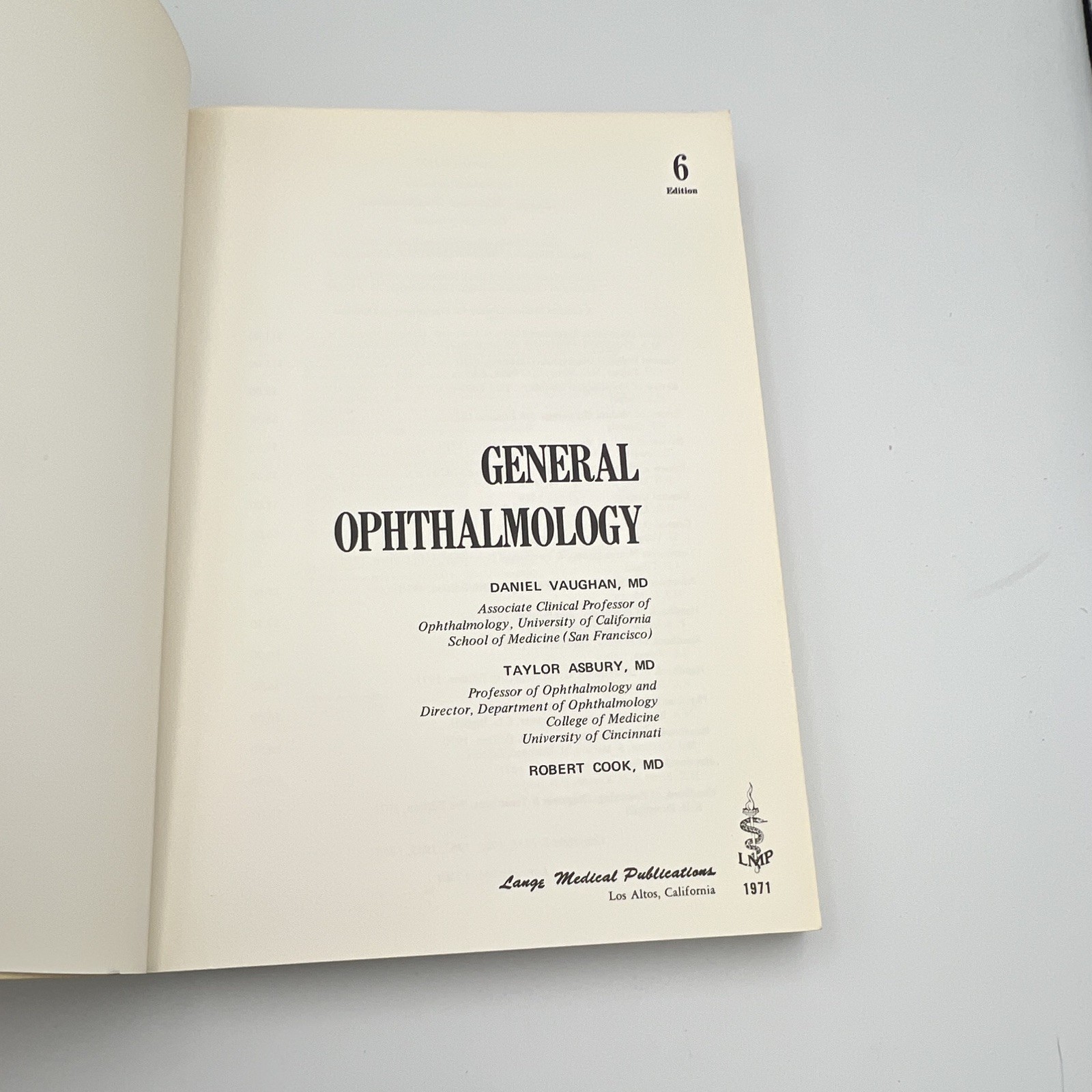 Lange Medical Publications General Ophthalmology 6th Ed 1971 Vaughan Asbury